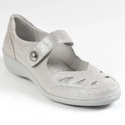 Chaussures Confort|LADY CONFORT Ballerines A Brides Femme En Cuir Argente
