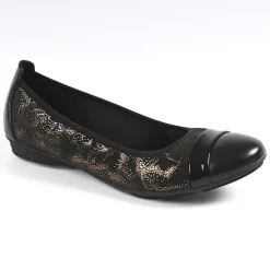 Chaussures Confort|SCALINA Ballerines Femme Bi-Matieres Noir Et Dore
