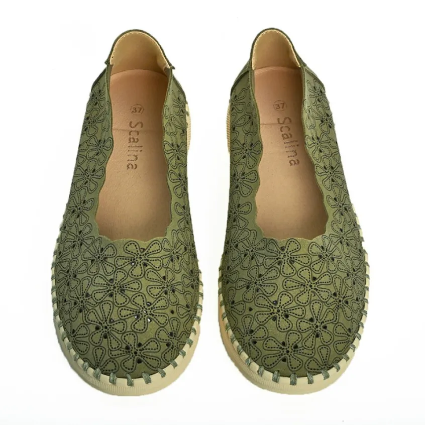 Chaussures Confort|SCALINA Ballerines Femme Kaki
