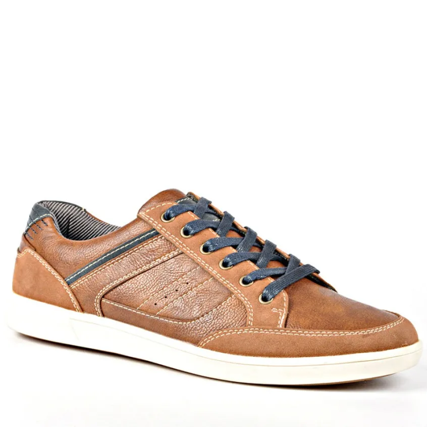 Baskets, Sneakers|CARDIFF Baskets Avec Surpiqures Contrastantes Marron