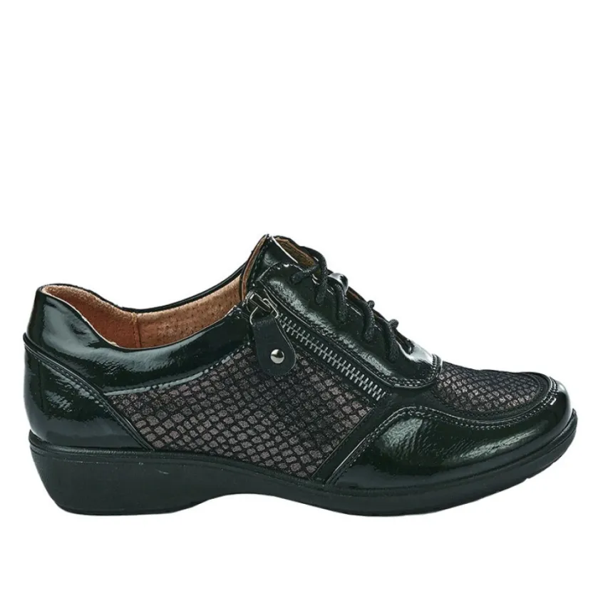 Chaussures Confort|LADY CONFORT Baskets Confort Femme Bi-Matieres Noir