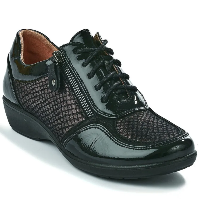 Chaussures Confort|LADY CONFORT Baskets Confort Femme Bi-Matieres Noir