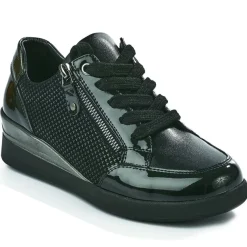 Chaussures Confort|LADY CONFORT Baskets Confort Femme Noir Avec Fermeture Eclair