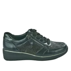 Chaussures Confort|LADY CONFORT Baskets Confort Femme Noir Effet Python