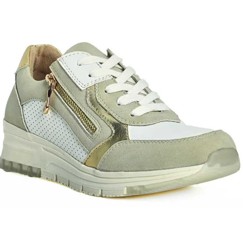 Chaussures Confort|SCALINA Baskets Femme Blanc Et Beige