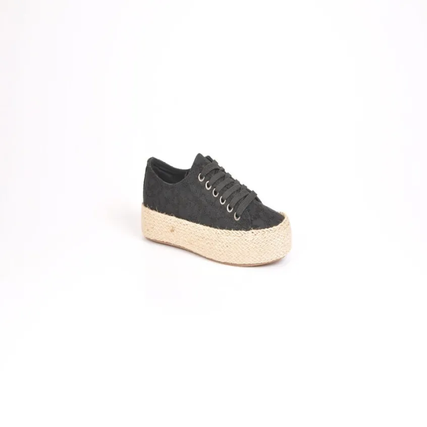 Baskets, Sneakers|STREET LIFE Baskets Femme Dentelle Noire Et Semelle Corde