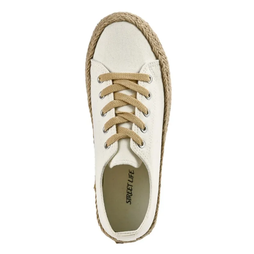 Baskets, Sneakers|STREET LIFE Baskets Femme En Toile Blanche Semelle Corde