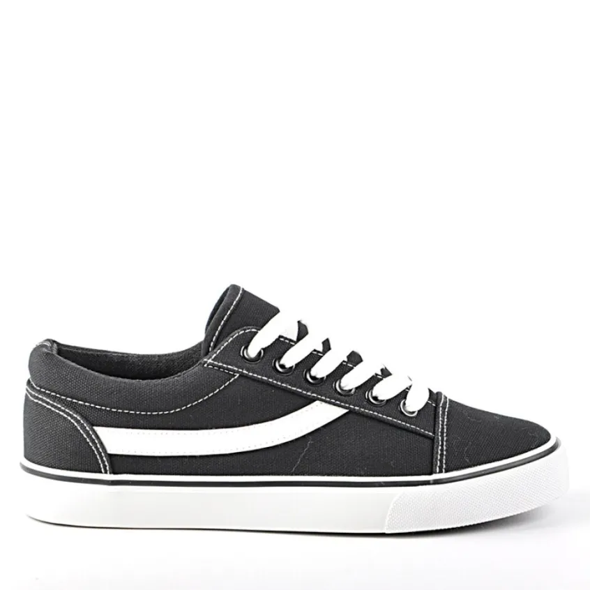 Baskets, Sneakers|STREET LIFE Baskets Femme En Toile Noire
