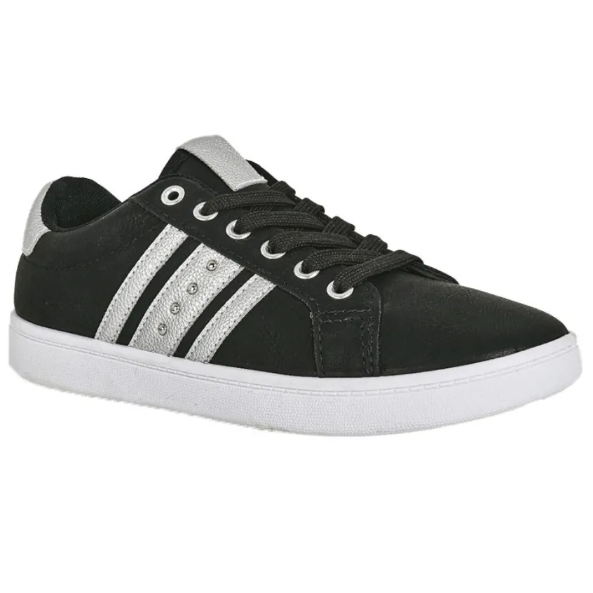 Baskets, Sneakers|STREET LIFE Baskets Femme Noir Et Argente