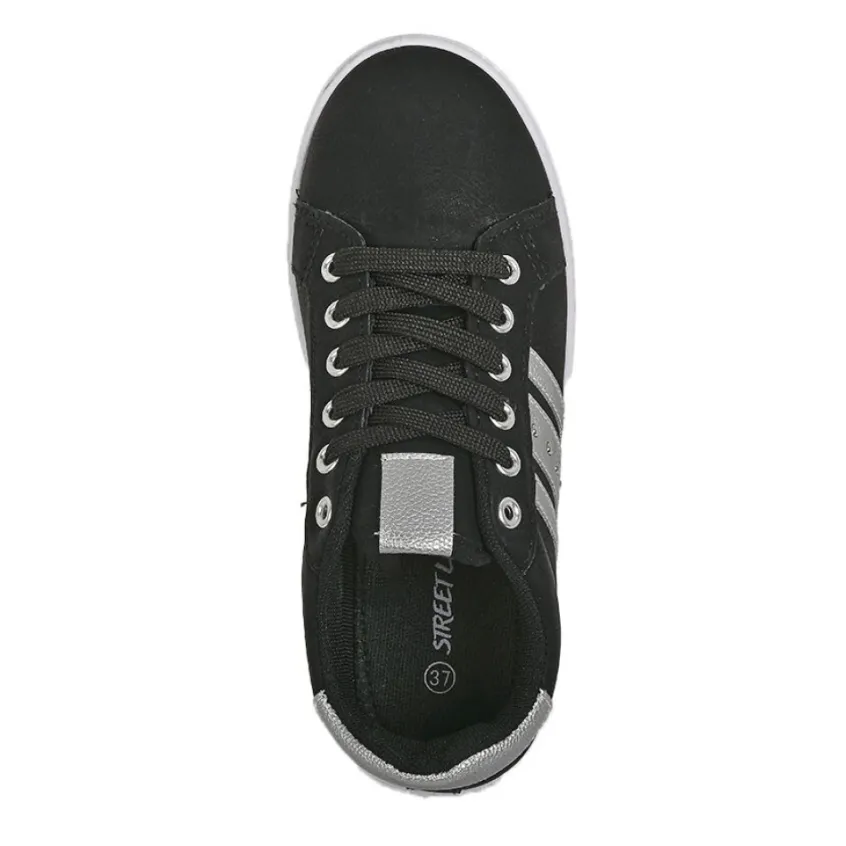 Baskets, Sneakers|STREET LIFE Baskets Femme Noir Et Argente