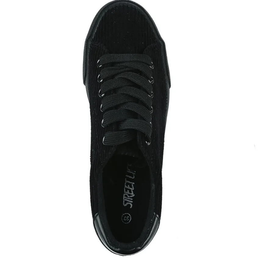 Baskets, Sneakers|STREET LIFE Baskets Femme Noir Velours Cotele
