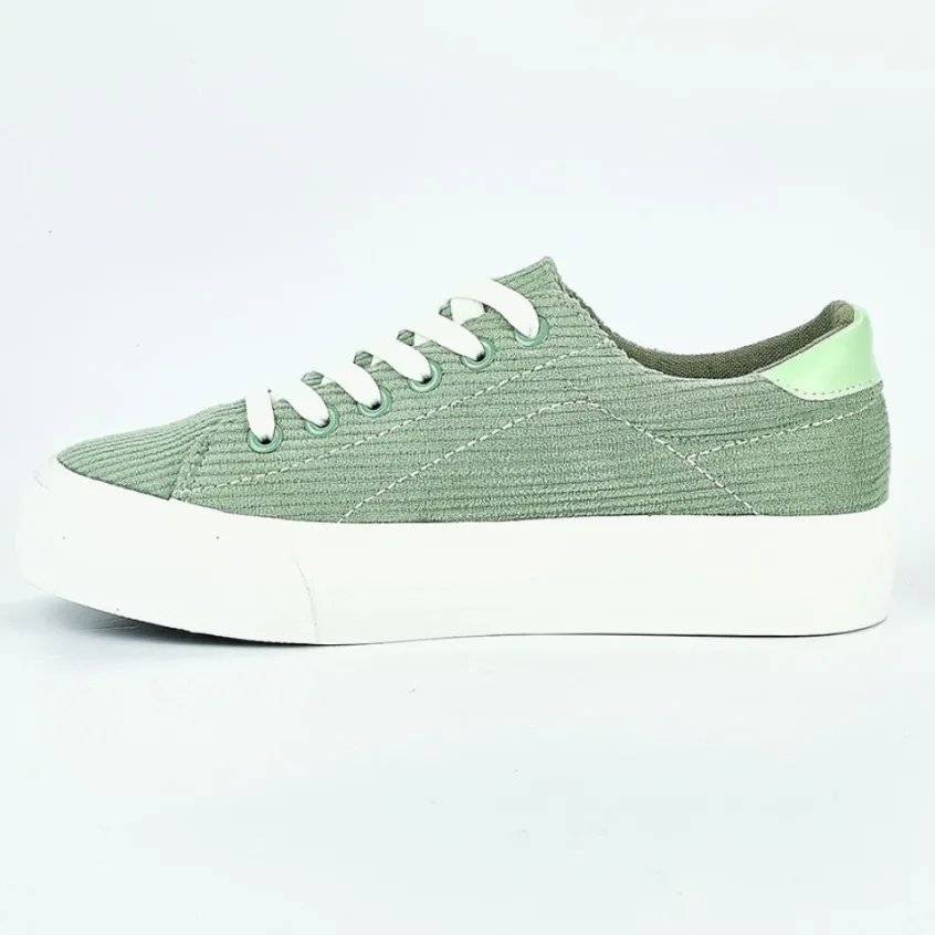 Baskets, Sneakers|STREET LIFE Baskets Femme Vert Velours Cotele