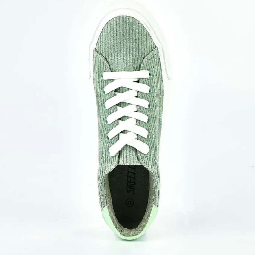 Baskets, Sneakers|STREET LIFE Baskets Femme Vert Velours Cotele