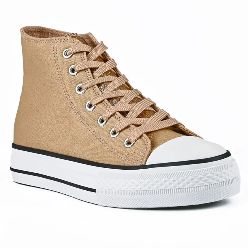 Baskets, Sneakers|STREET LIFE Baskets Montantes Femme Beige A Paillettes
