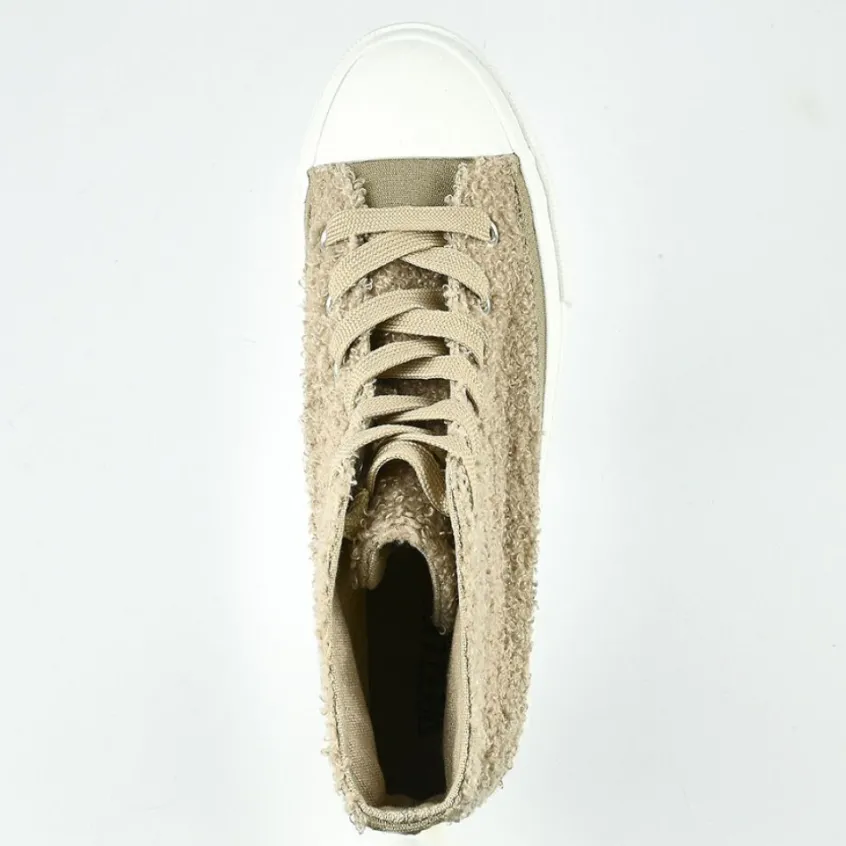 Baskets, Sneakers|STREET LIFE Baskets Montantes Femme Beige Effet Moumoute