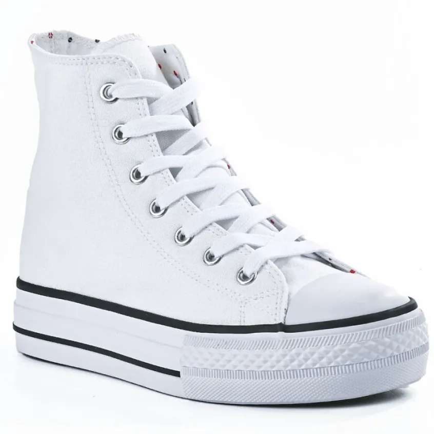 Baskets, Sneakers|STREET LIFE Baskets Montantes Femme En Toile Blanche