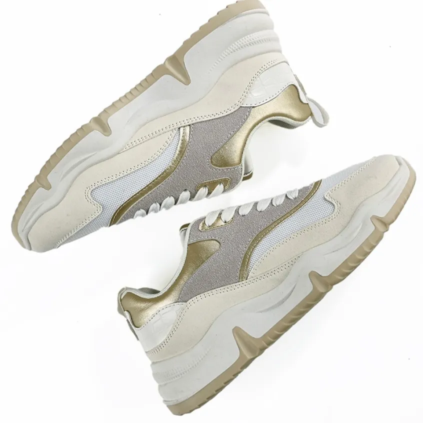 Baskets, Sneakers|STREET LIFE Baskets Plateforme Femme Blanc Et Dore