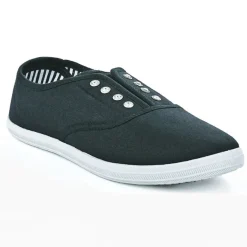 Baskets, Sneakers|STREET LIFE Baskets Tennis Femme En Toile Noire Avec Strass