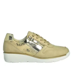 Chaussures Confort|LADY CONFORT Baskets Zippees Femme Beige Effet Python
