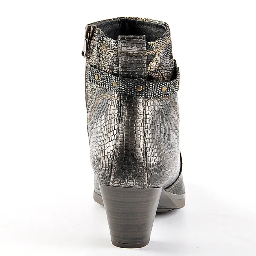 Chaussures Confort|SCALINA Bottines A Talons Avec Effet Reptile Bronze