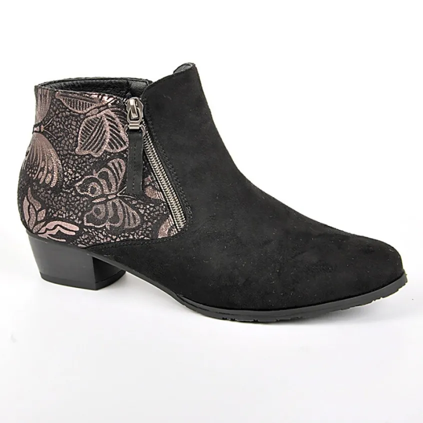 Chaussures Confort|SCALINA Bottines A Talons Motifs Papillons Noir
