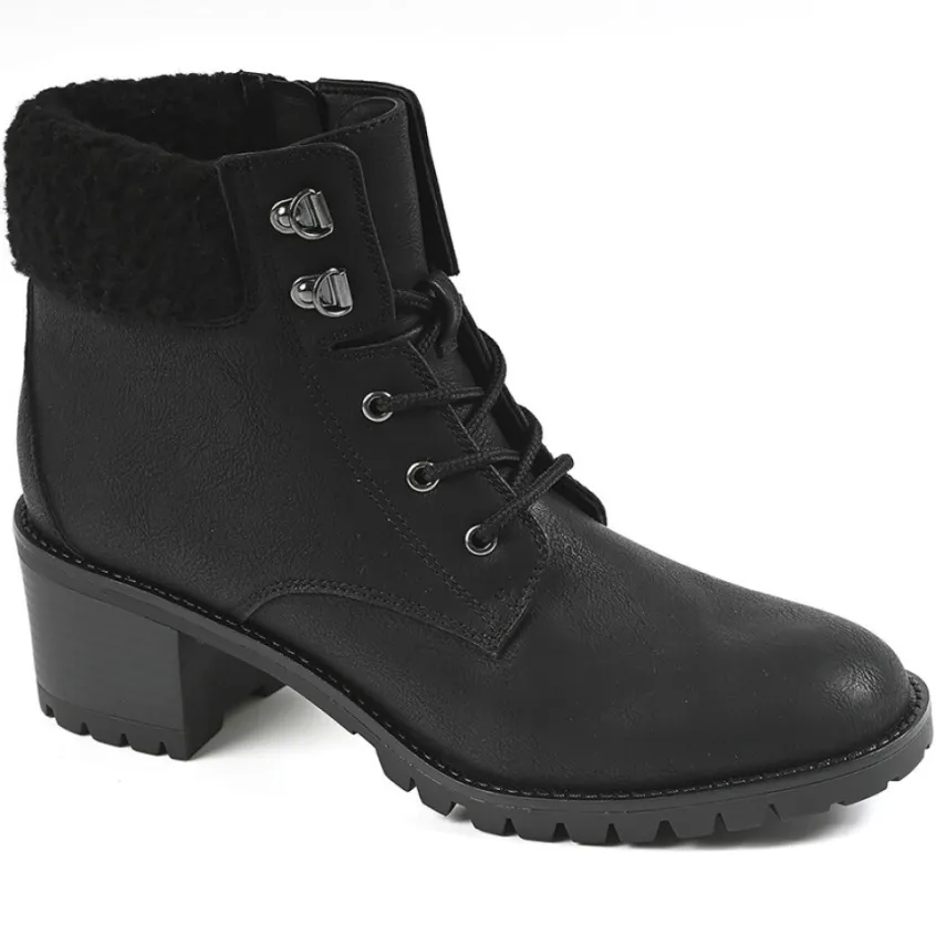 Boots, Bottines|VICE VERSA Bottines Femme A Talons Avec Col Fausse Fourrure Noir