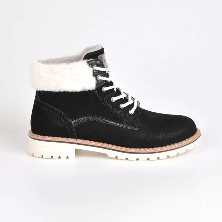 Boots, Bottines|OUTSHOES Bottines Plates Avec Col Fausse Fourrure Noir