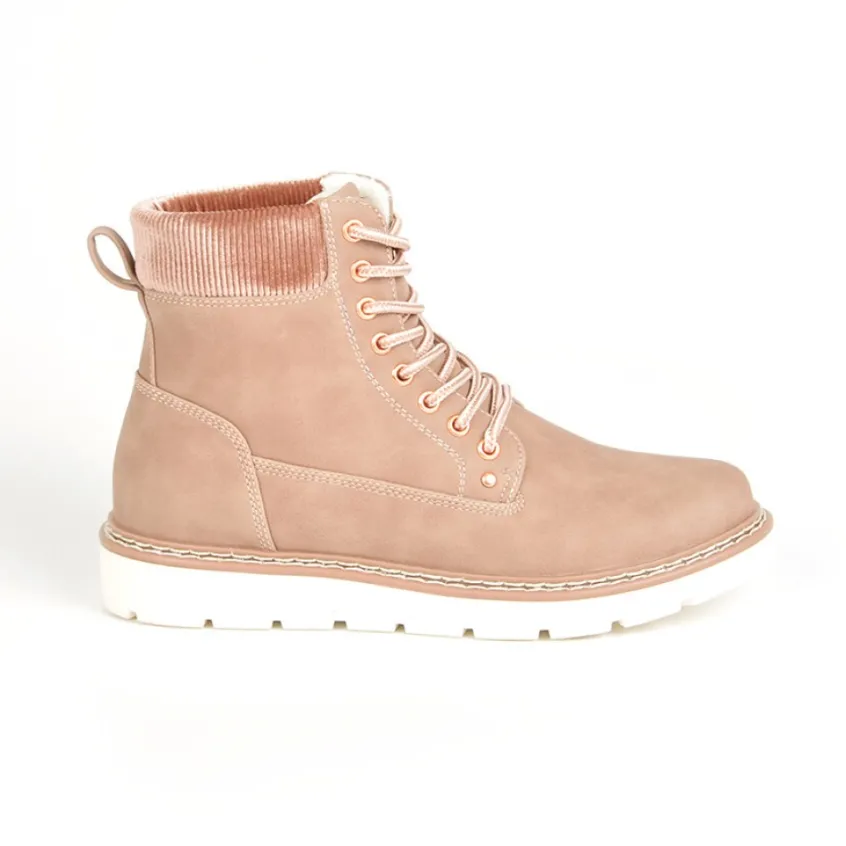 Boots, Bottines|OUTSHOES Bottines Plates Femme Avec Col Velours Rose