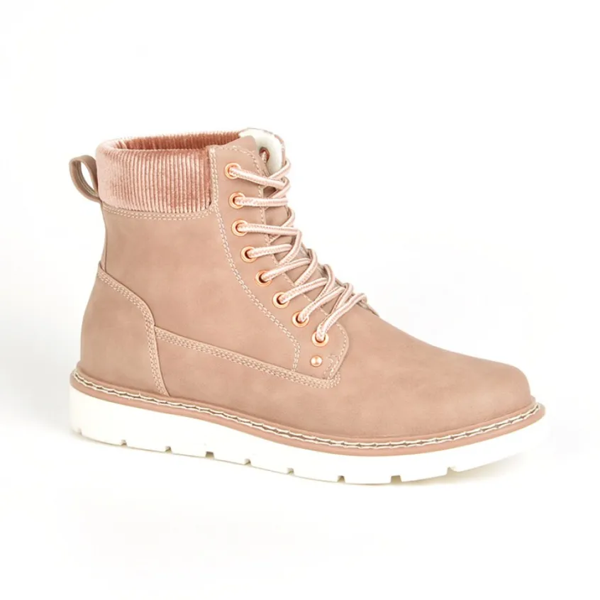 Boots, Bottines|OUTSHOES Bottines Plates Femme Avec Col Velours Rose
