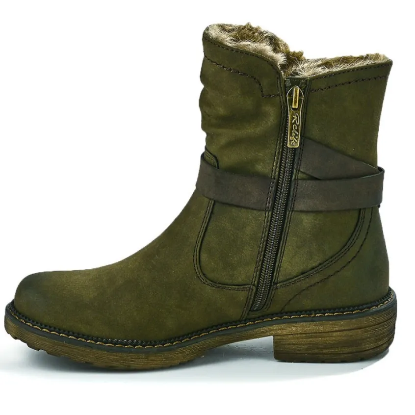Chaussures Confort|RELIFE Bottines Plates Femme Kaki
