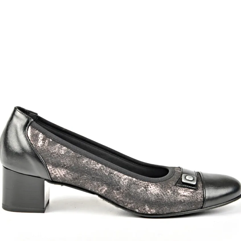 Chaussures Confort|LADY CONFORT Escarpins Bi-Matieres Confortables Noir 4Cm