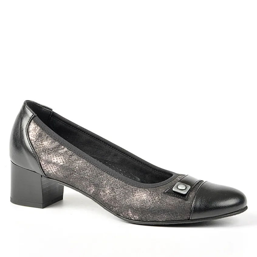 Chaussures Confort|LADY CONFORT Escarpins Bi-Matieres Confortables Noir 4Cm