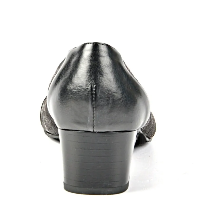 Chaussures Confort|LADY CONFORT Escarpins Bi-Matieres Confortables Noir 4Cm