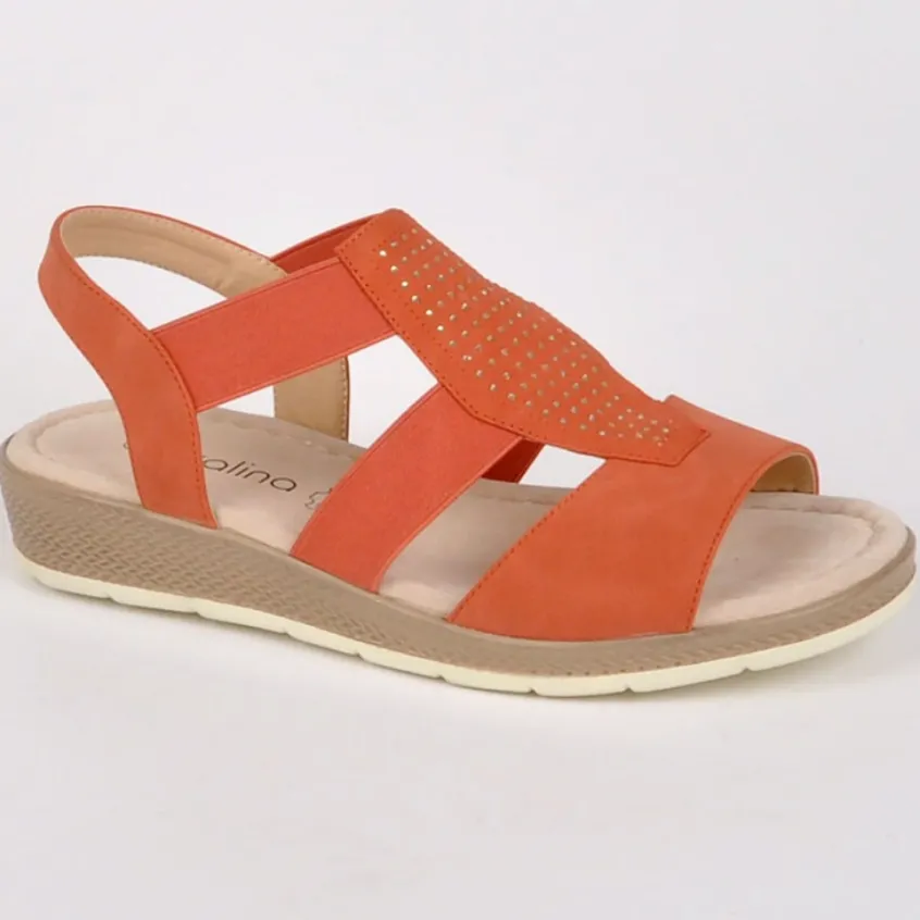 Chaussures Confort|SCALINA Sandales Compensees Femme Avec Strass Orange