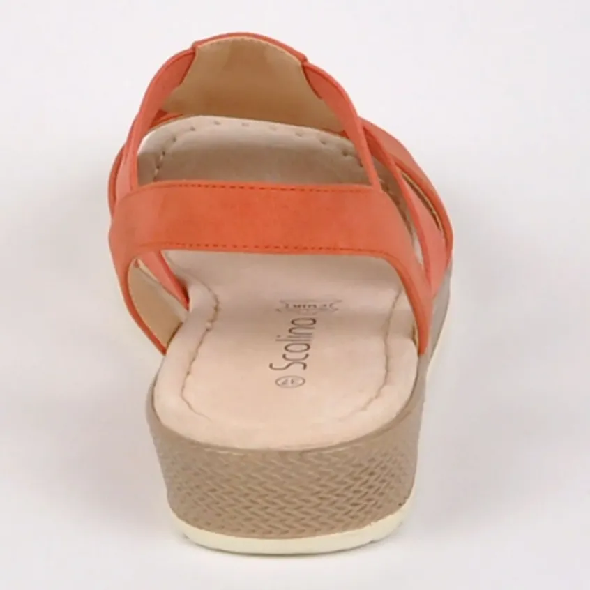Chaussures Confort|SCALINA Sandales Compensees Femme Avec Strass Orange