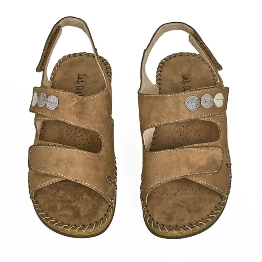 Chaussures Confort|LADY CONFORT Sandales Compensees Femme Cuir Marron