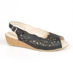 Chaussures Confort|LADY CONFORT Sandales Compensees Noir En Cuir