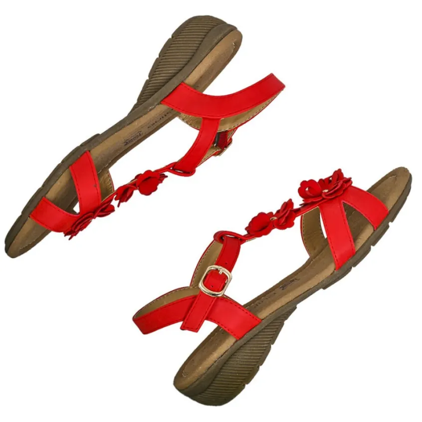Chaussures Confort|SCALINA Sandales Confort A Talons Femme Rouge A Fleurs