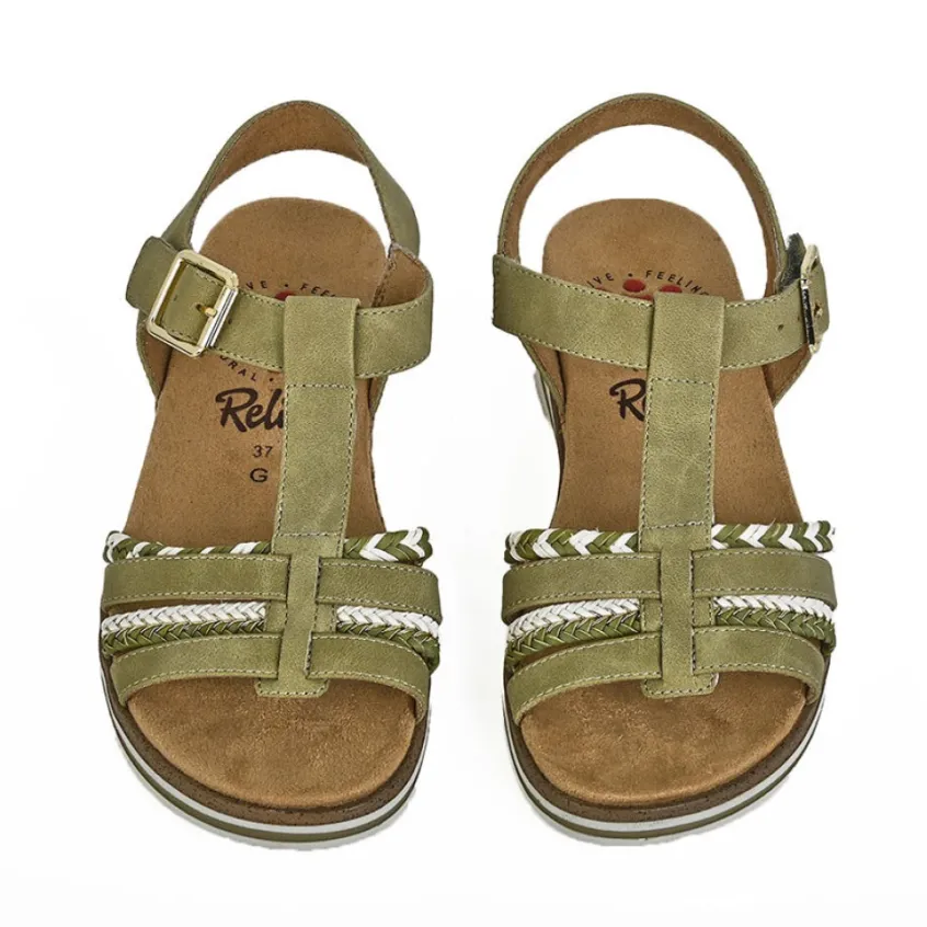 Chaussures Confort|RELIFE Sandales Plates Femme Kaki